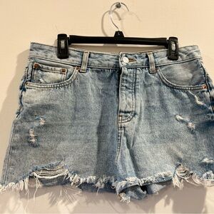 Zara Blue Distressed Jean Shorts with Frayed Hem